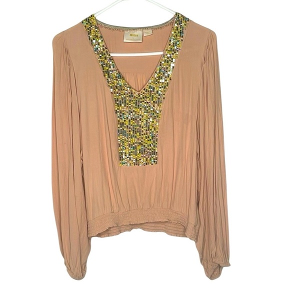 Anthropologie Maeve Blush Sequin Embellished Blouse - Picture 4 of 9